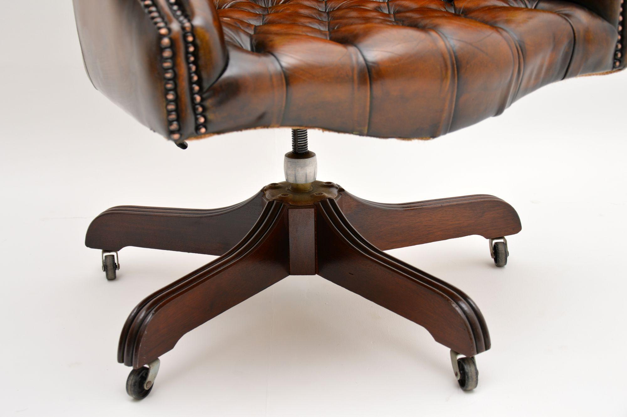English Antique Georgian Style Leather Swivel Desk Chair