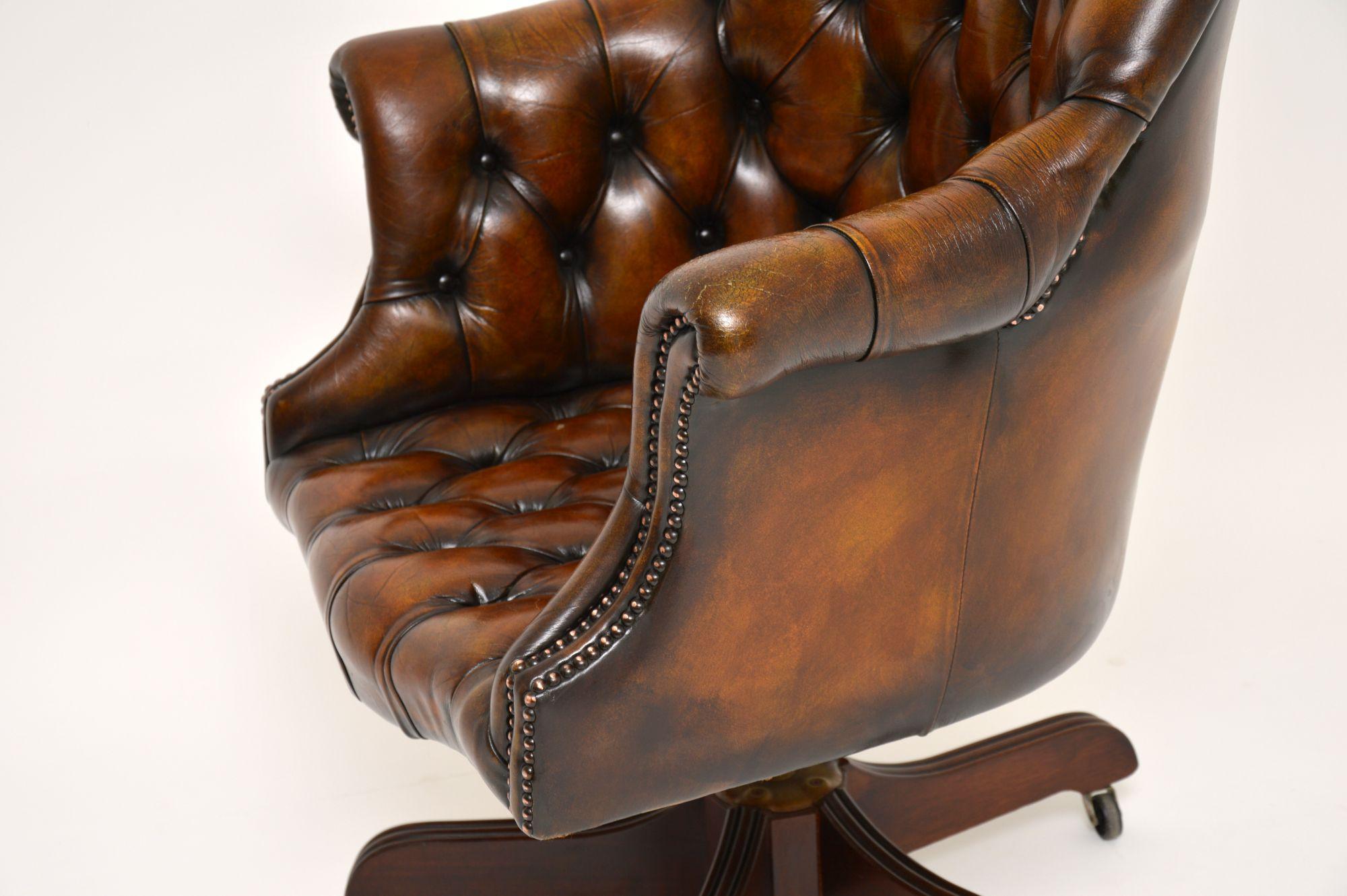 Mid-20th Century Antique Georgian Style Leather Swivel Desk Chair