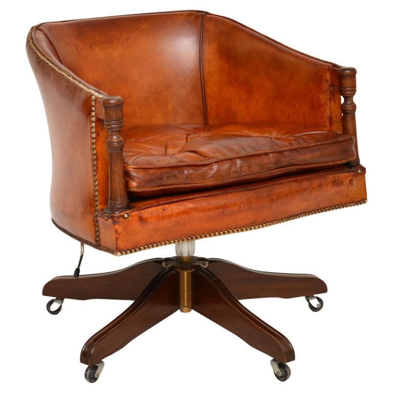 Antique Style Leather Swivel Desk Chair For Sale at 1stDibs