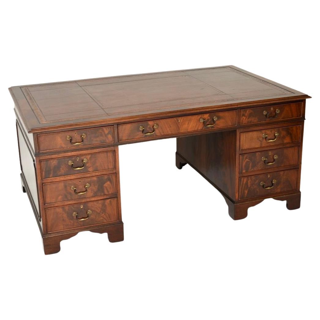 Antique Georgian Style Leather Top Partners Desk For Sale
