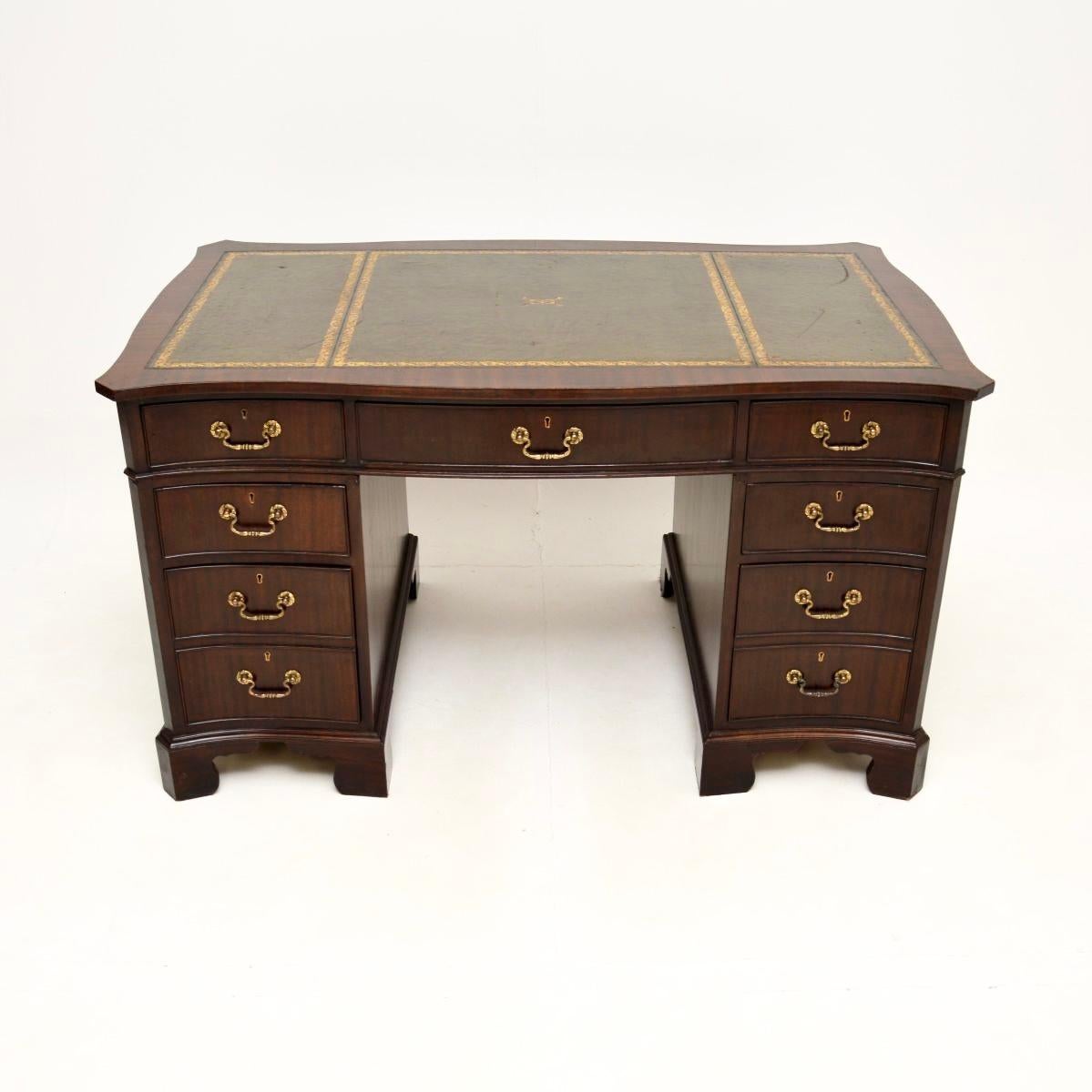 British Antique Georgian Style Leather Top Pedestal Desk