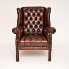 Antique Georgian Style Leather Wing Back Armchair