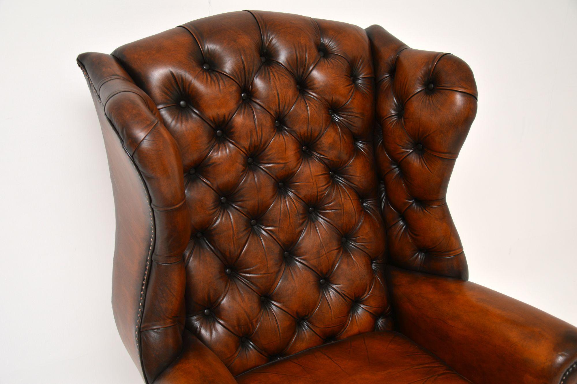 English Antique Georgian Style Leather Wingback Armchair