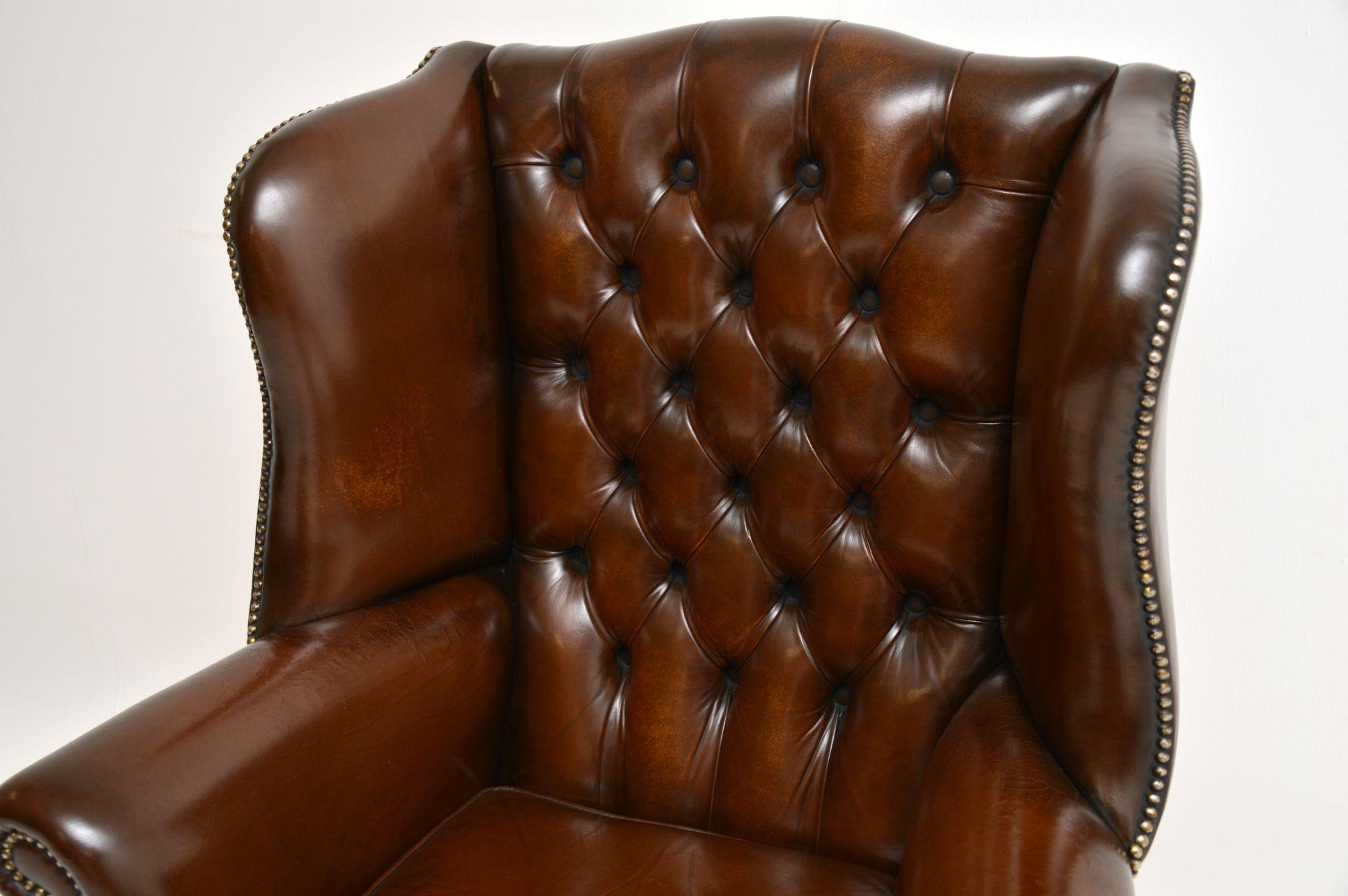 Antique Georgian Style Leather Wing Back Armchair In Good Condition In London, GB