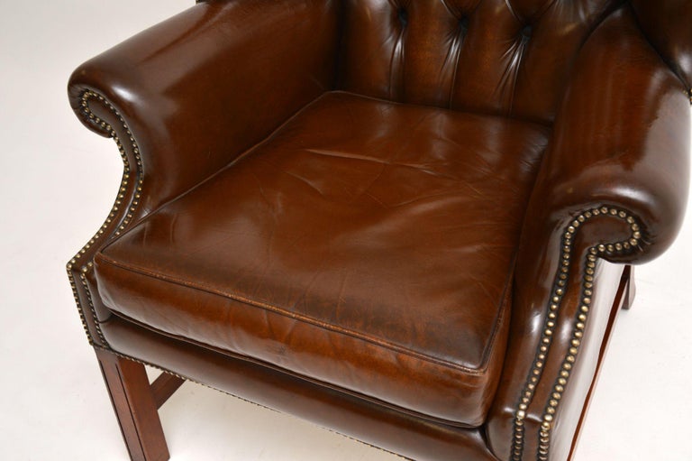 Antique Georgian Style Leather Wing Back Armchair For Sale 1