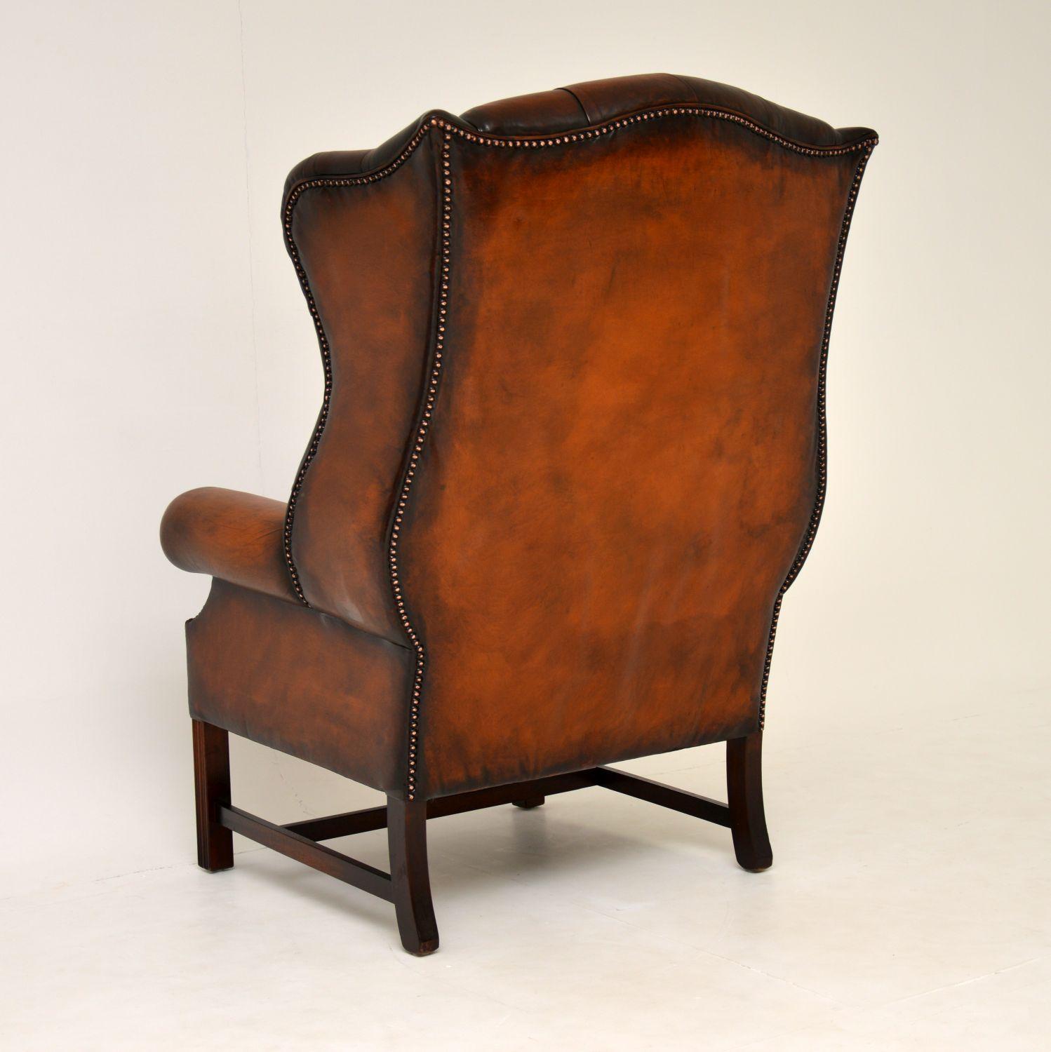 20th Century Antique Georgian Style Leather Wingback Armchair