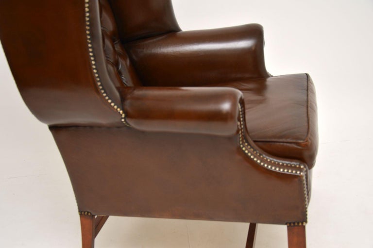 Antique Georgian Style Leather Wing Back Armchair For Sale 2
