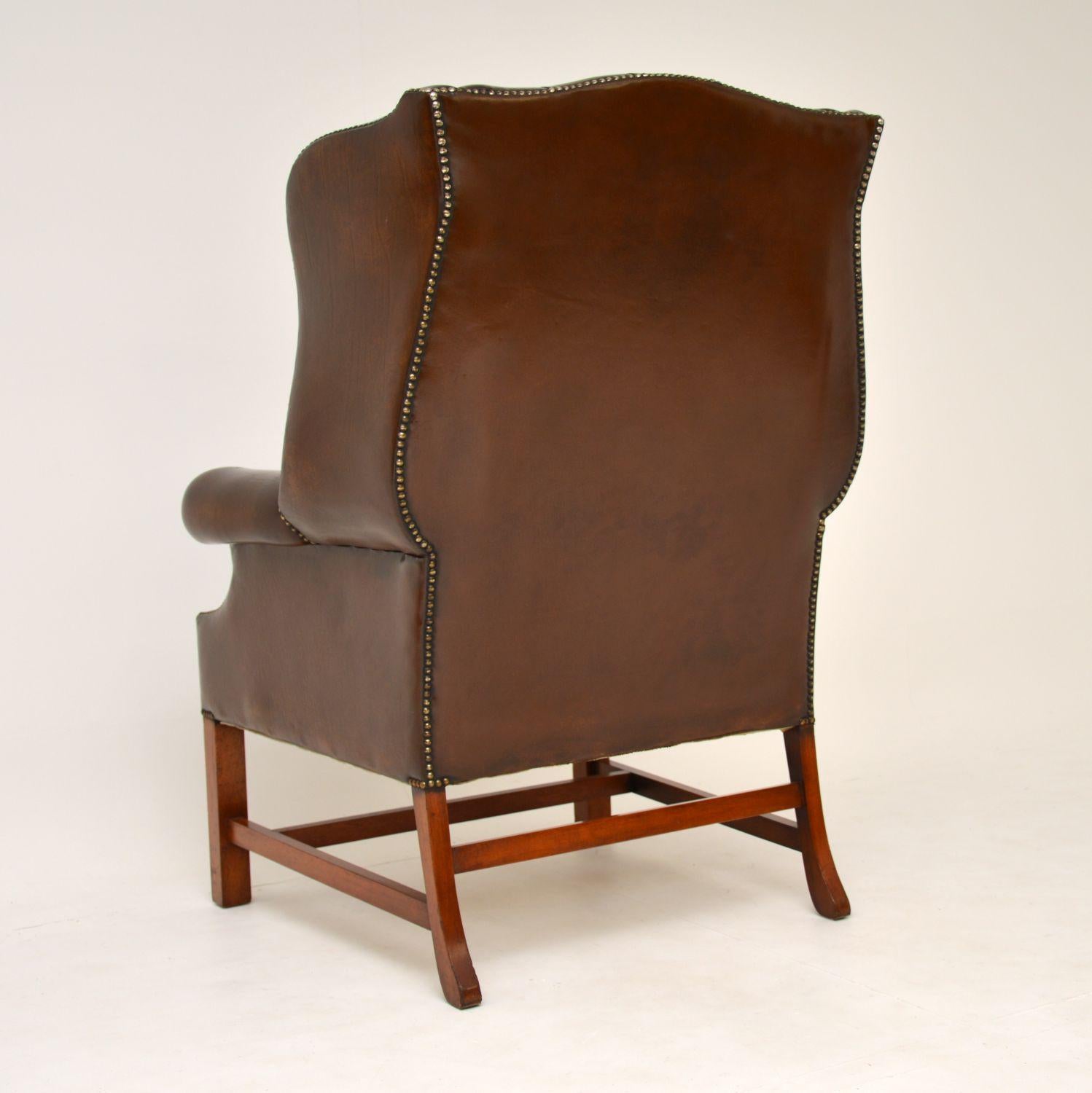 British Antique Georgian Style Leather Wing Back Armchair