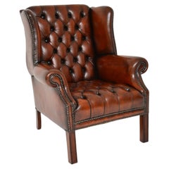 Antique Georgian Style Leather Wing Back Armchair