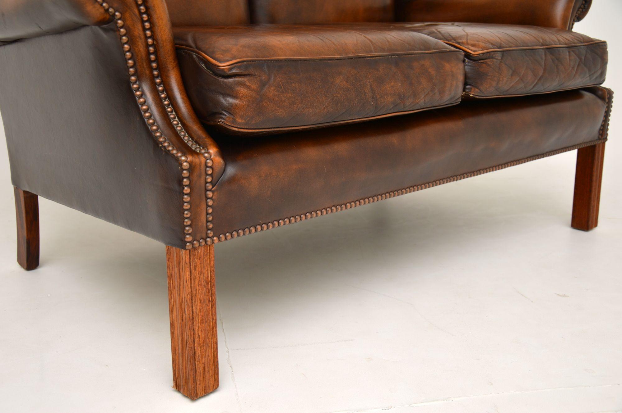 Antique Georgian Style Leather Wing Back Sofa 4