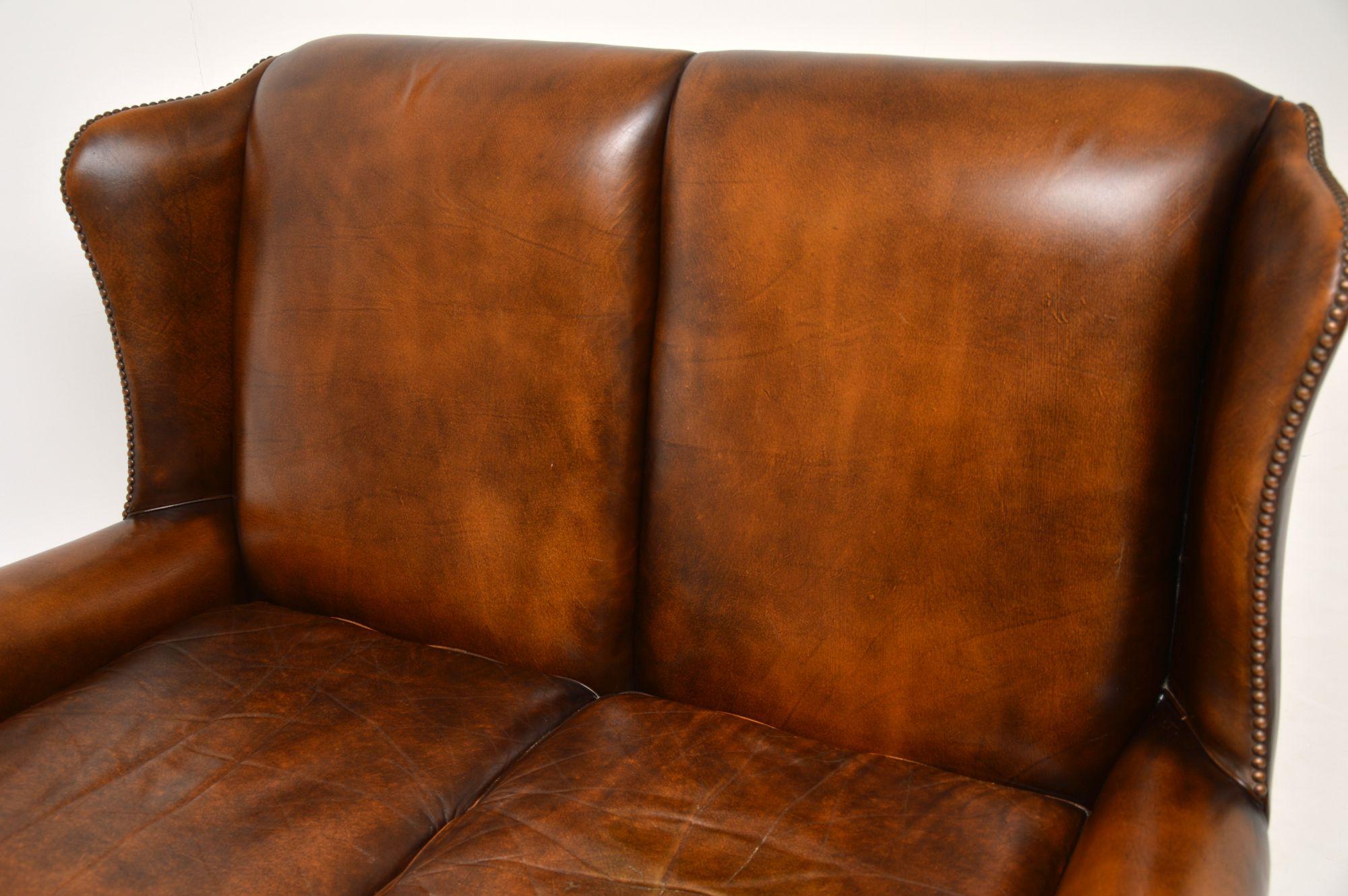 Antique Georgian Style Leather Wing Back Sofa 5