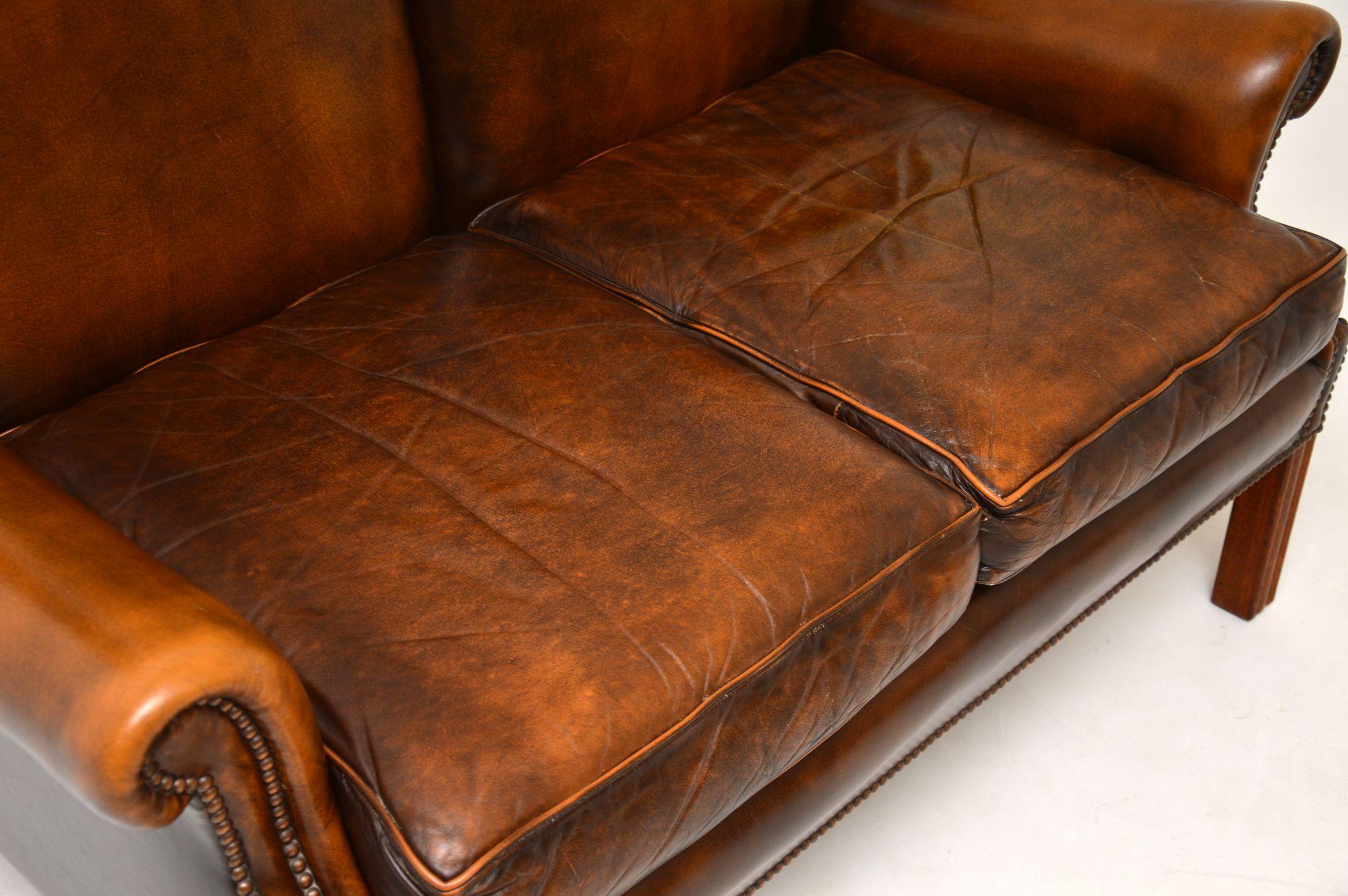 Mid-20th Century Antique Georgian Style Leather Wing Back Sofa