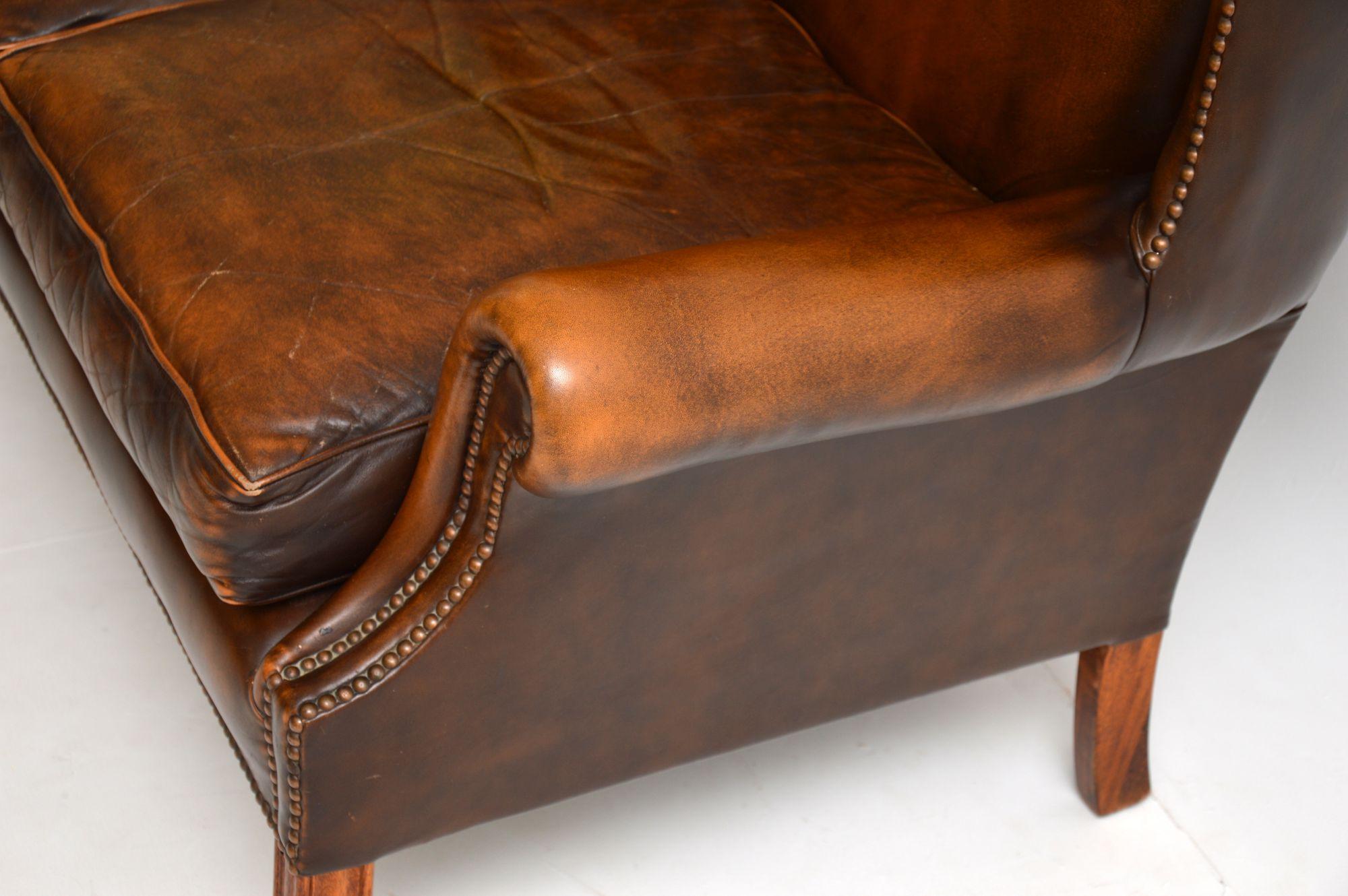 Antique Georgian Style Leather Wing Back Sofa 2