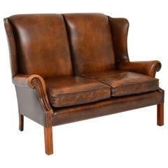 Vintage Georgian Style Leather Wing Back Sofa