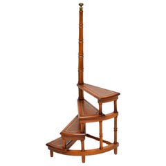Antique Georgian Style Mahogany and Leather Library Steps