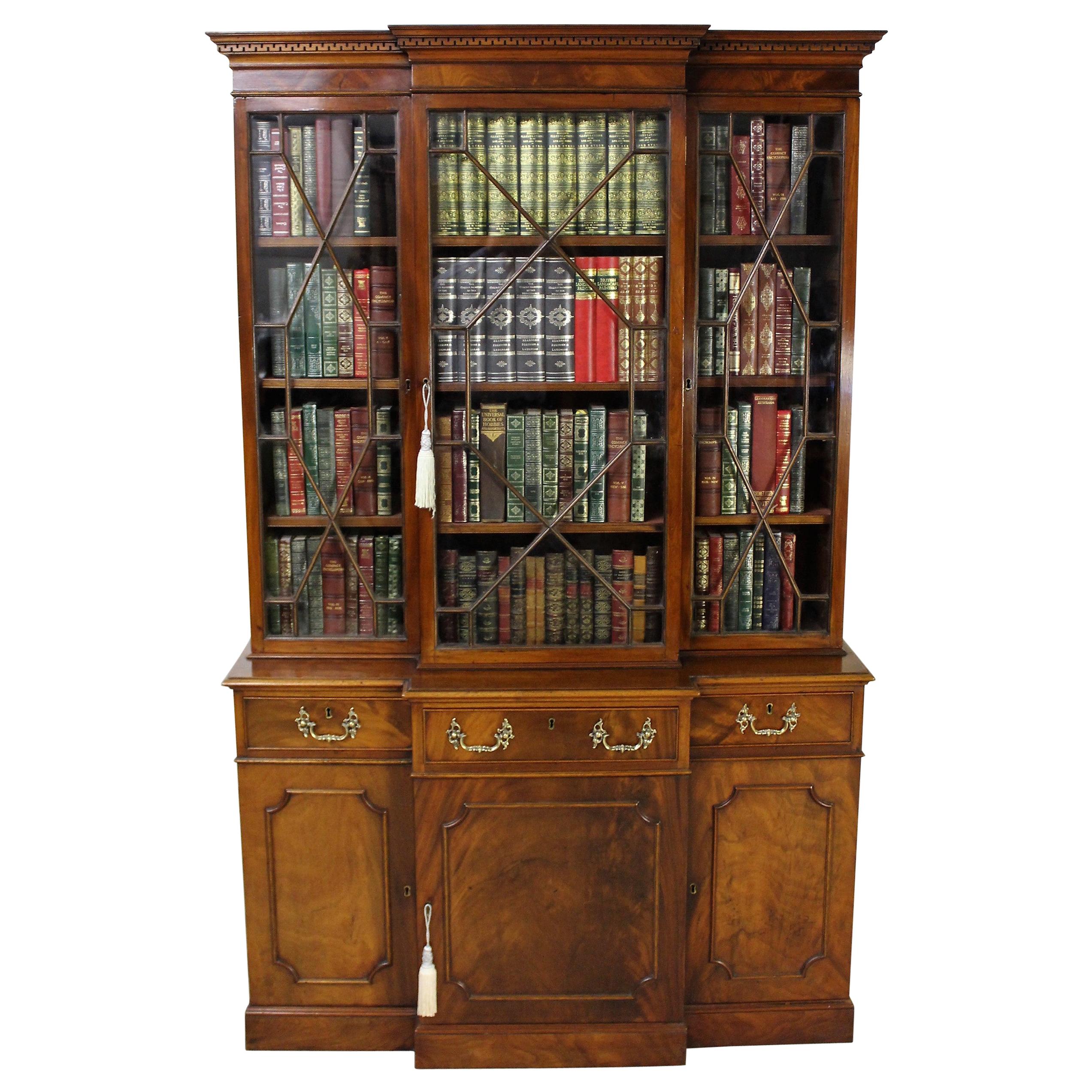 Antique Georgian Style Mahogany Breakfront Bookcase For Sale