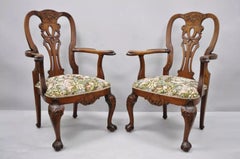 Antique Georgian Style Mahogany Carved Eagle Heads Dining Arm Chairs - a Pair