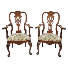 Antique Georgian Style Mahogany Carved Eagle Heads Dining Arm Chairs - a Pair