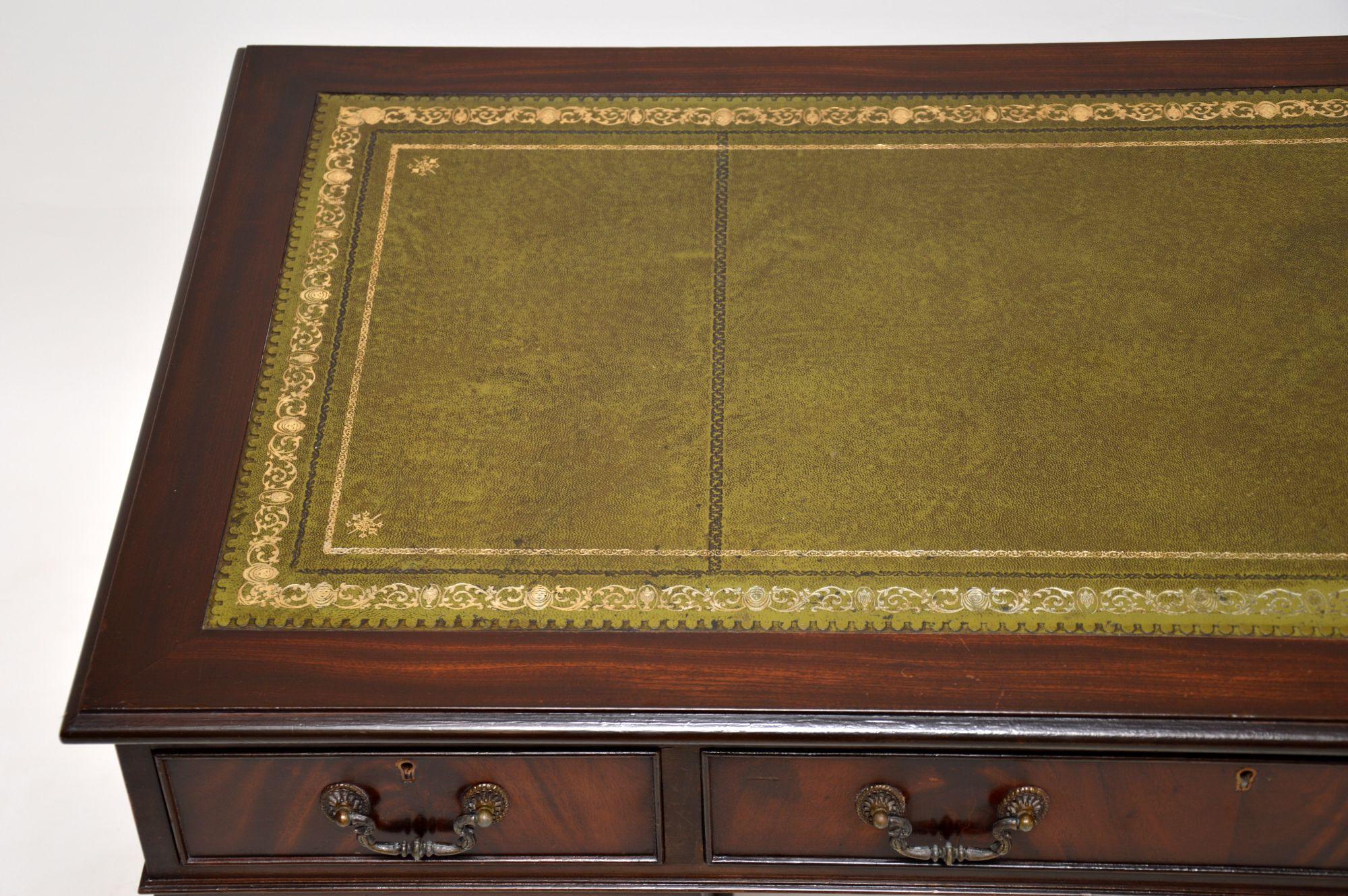 George III Antique Georgian Style Mahogany Leather Top Pedestal Desk