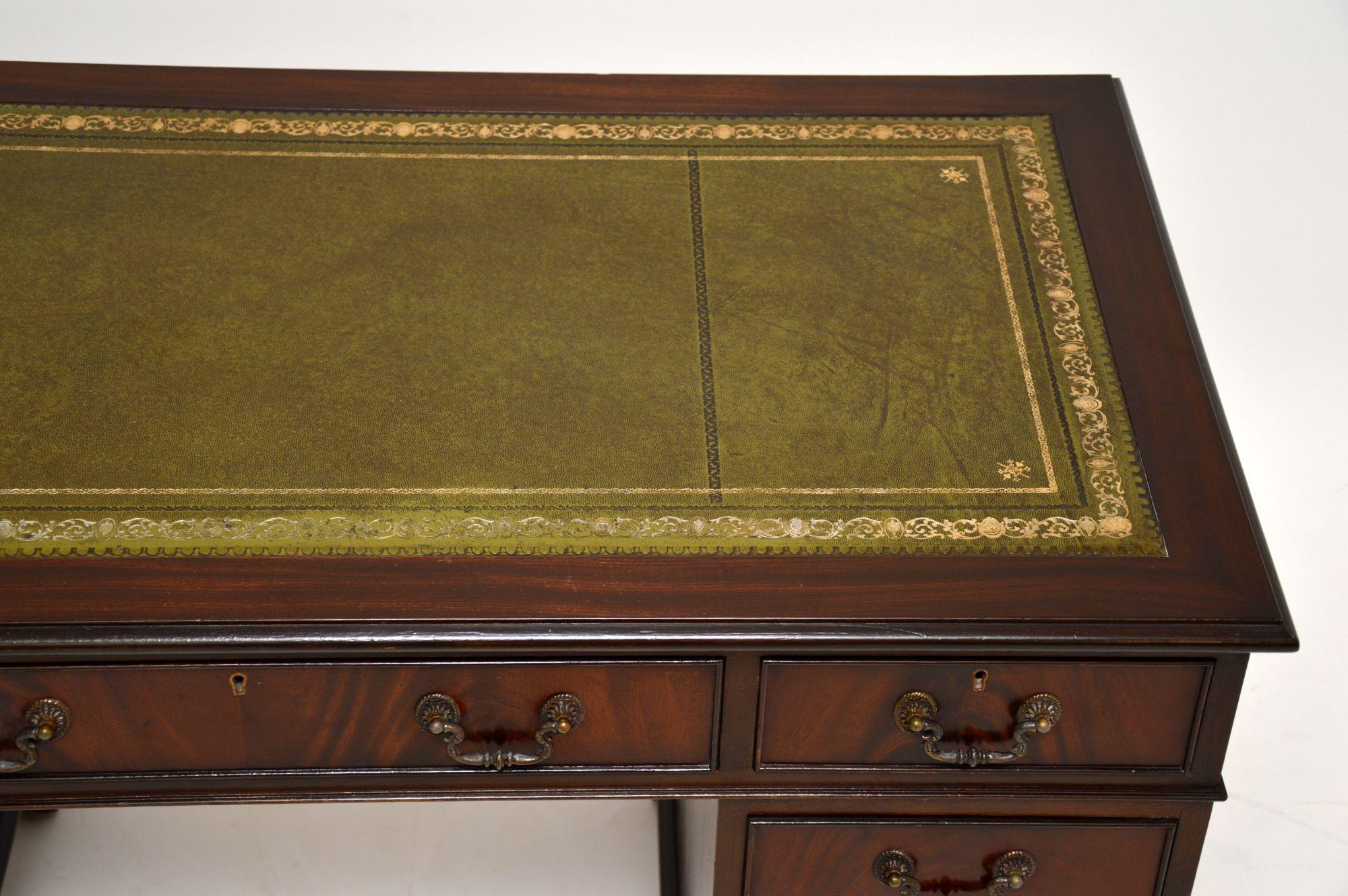 English Antique Georgian Style Mahogany Leather Top Pedestal Desk