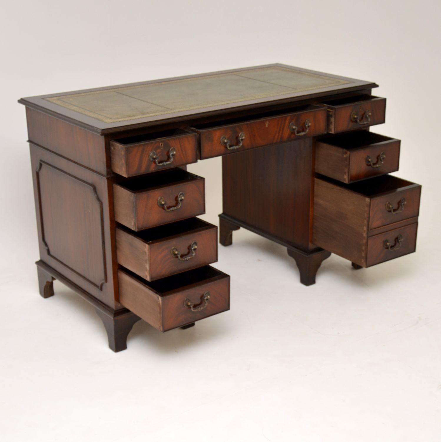 Antique Georgian Style Mahogany Leather Top Pedestal Desk 1