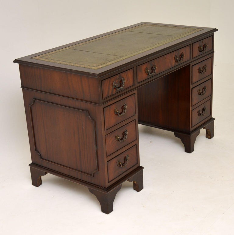 Antique Style Mahogany Leather Top Pedestal Desk at 1stDibs