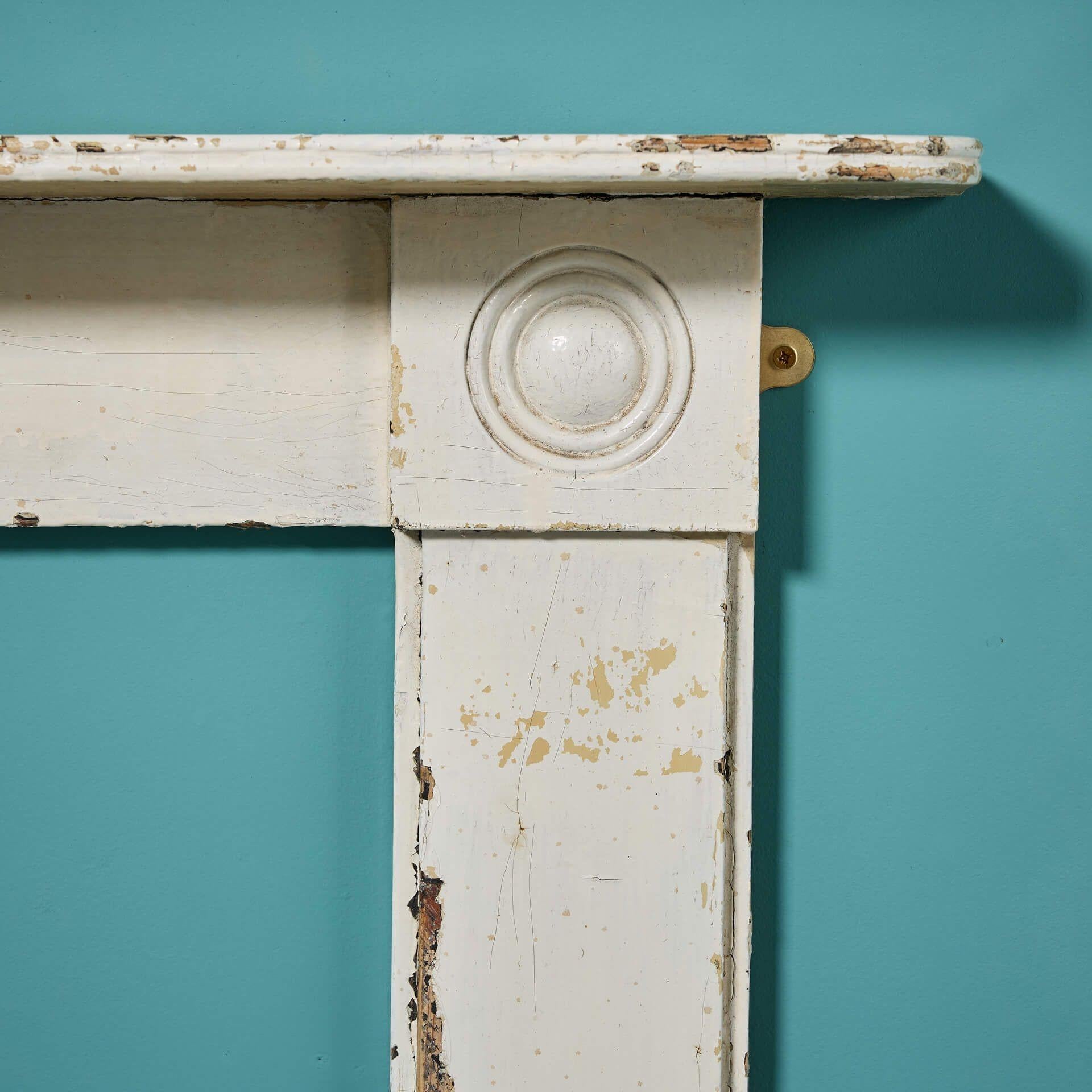 English Antique Georgian Style Painted Bullseye Fire Mantel For Sale
