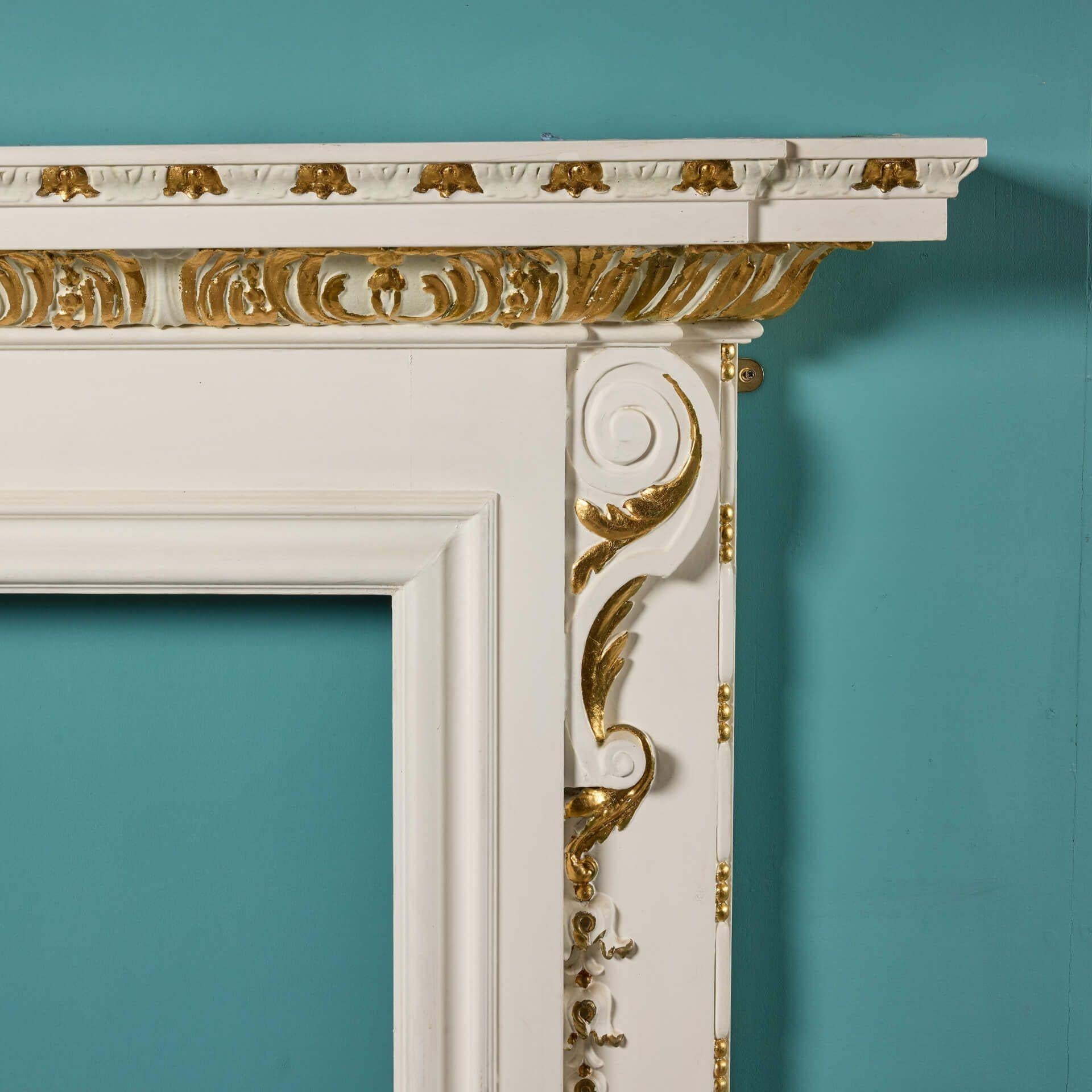 English Antique Georgian Style Painted Pine Fire Mantel For Sale