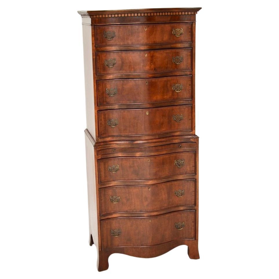 Antique Georgian Style Serpentine Chest on Chest of Drawers For Sale