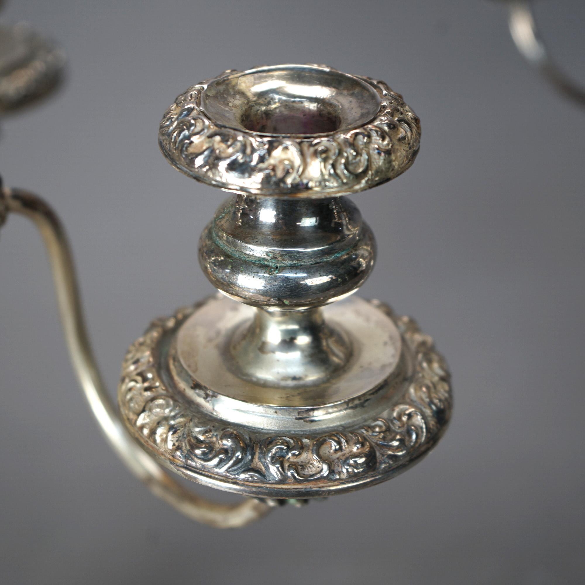 Antique Georgian Style Silver Plate Five Light Candelabra, circa 1900 14