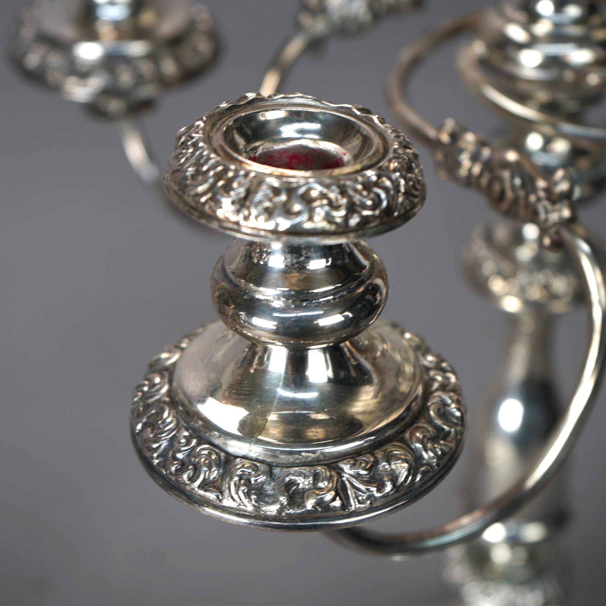 Antique Georgian Style Silver Plate Five Light Candelabra, circa 1900 15