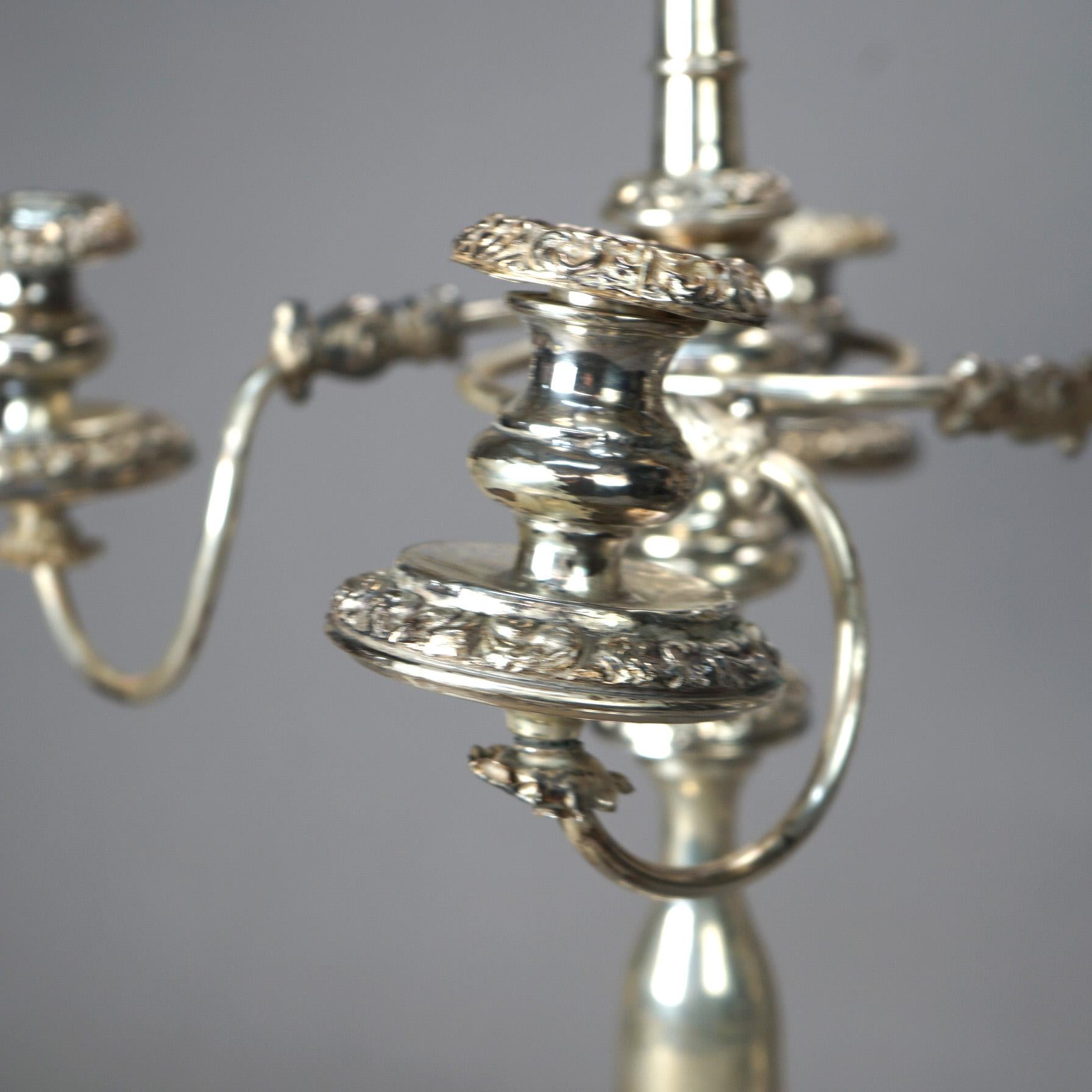 Antique Georgian Style Silver Plate Five Light Candelabra, circa 1900 In Good Condition In Big Flats, NY