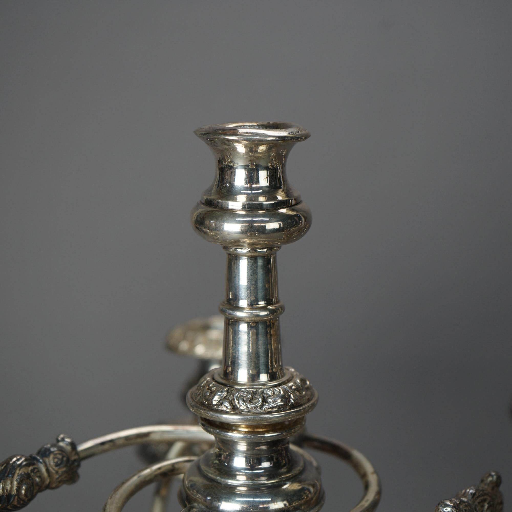 Antique Georgian Style Silver Plate Five Light Candelabra, circa 1900 3