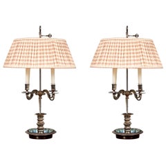 Antique Georgian Style Silvered Bronze Bouillotte Lamps