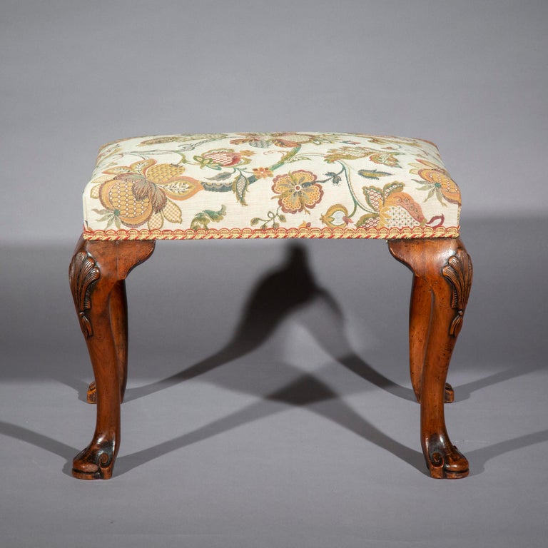 Antique Georgian Style Walnut Stool with Shell Carving at 1stDibs