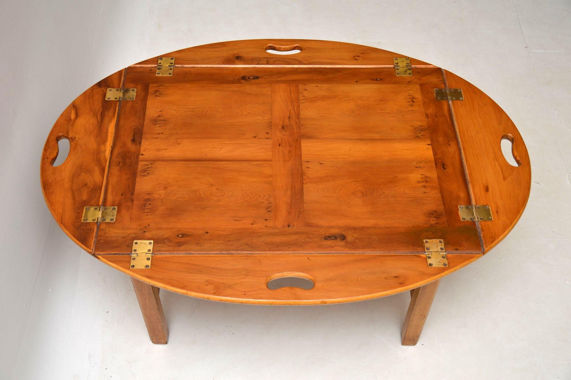 Mid-20th Century Antique Georgian Style Yew Wood Butlers Tray Coffee Table