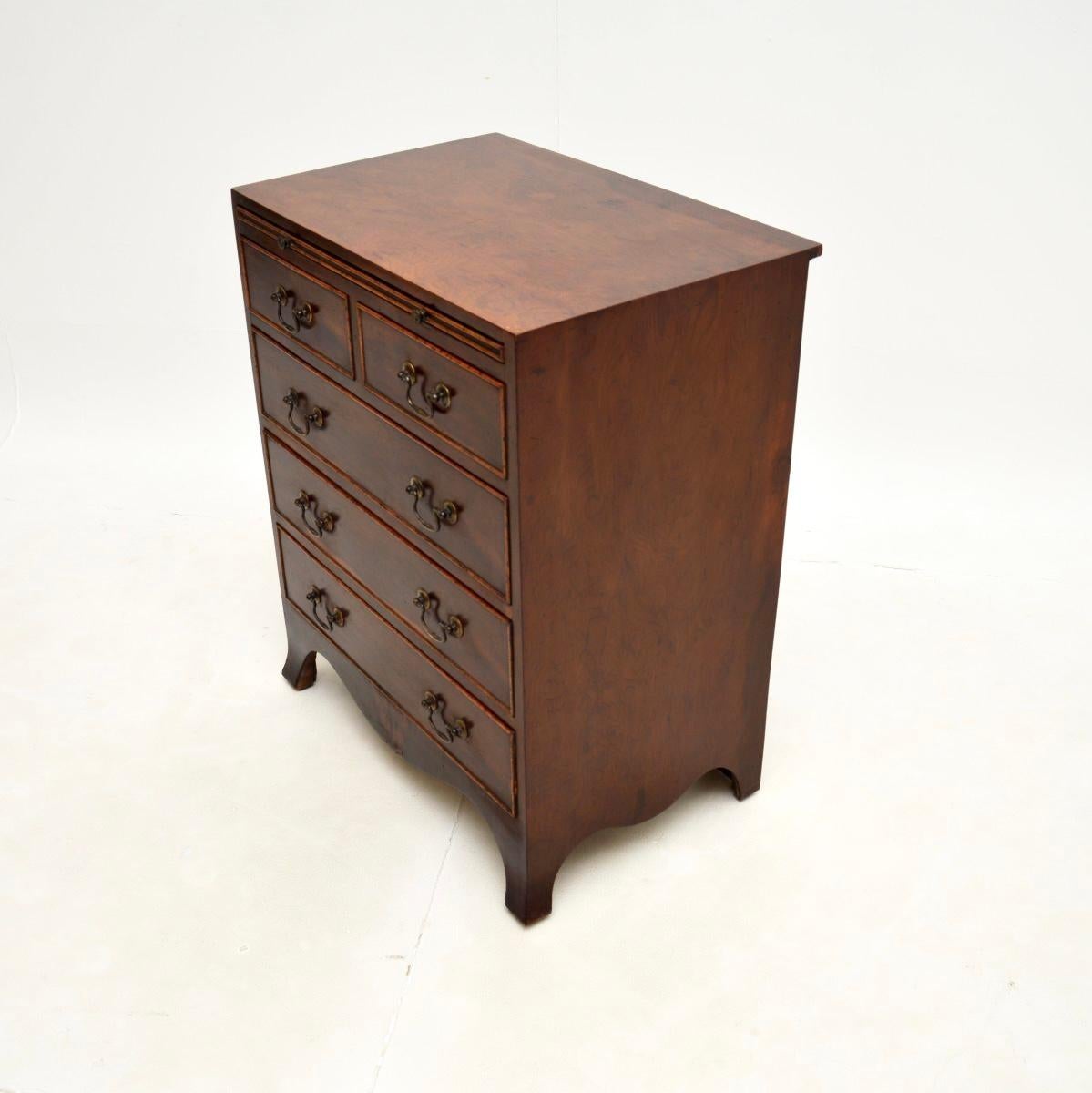 Leather Antique Georgian Style Yew Wood Chest of Drawers For Sale