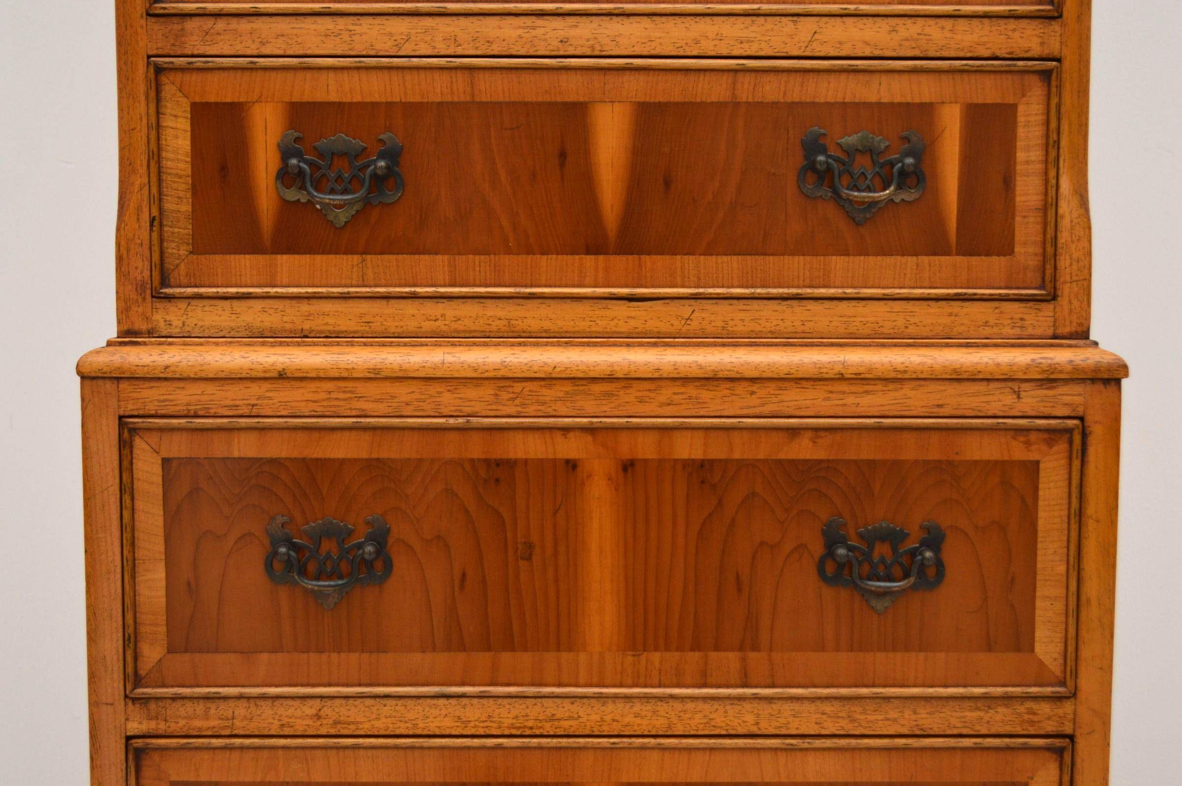 Antique Georgian Style Yew Wood Chest on Chest 1