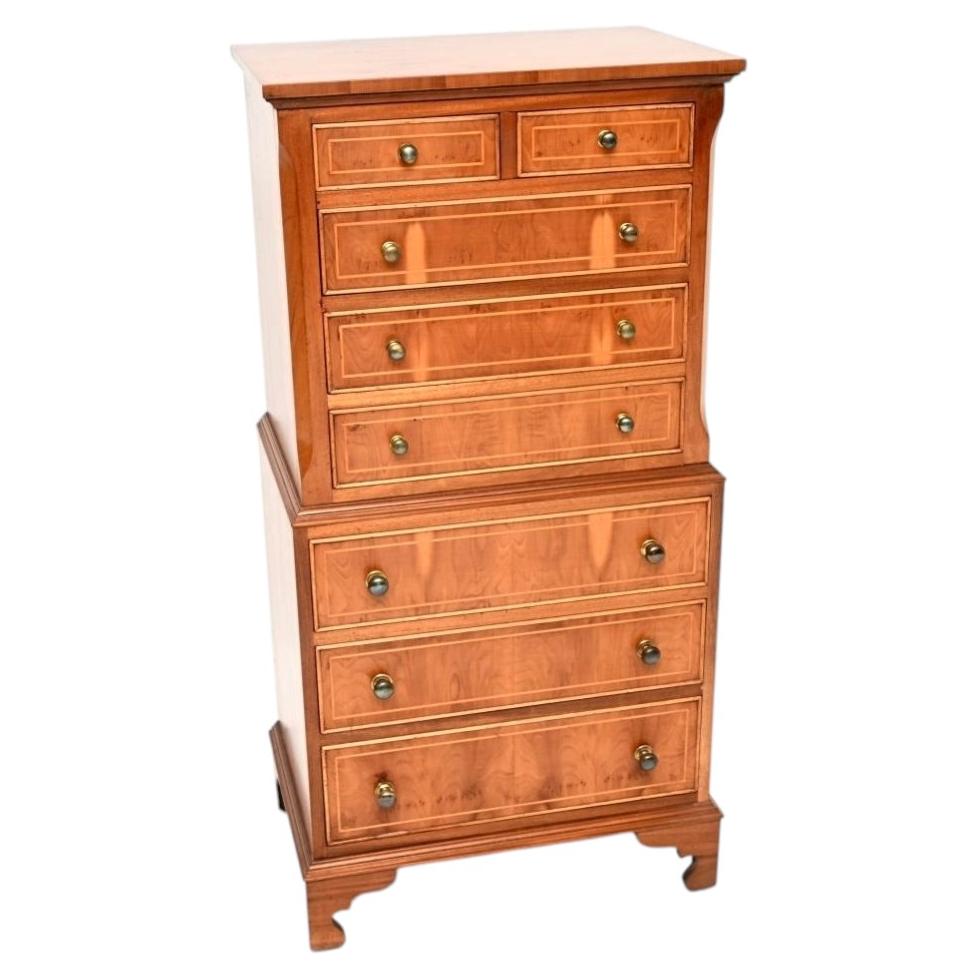 Antique Georgian Style Yew Wood Chest on Chest of Drawers For Sale