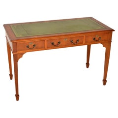Antique Georgian Style Yew Wood Leather Top Desk / Writing Table