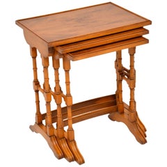 Antique Georgian Style Yew Wood Nest of Tables