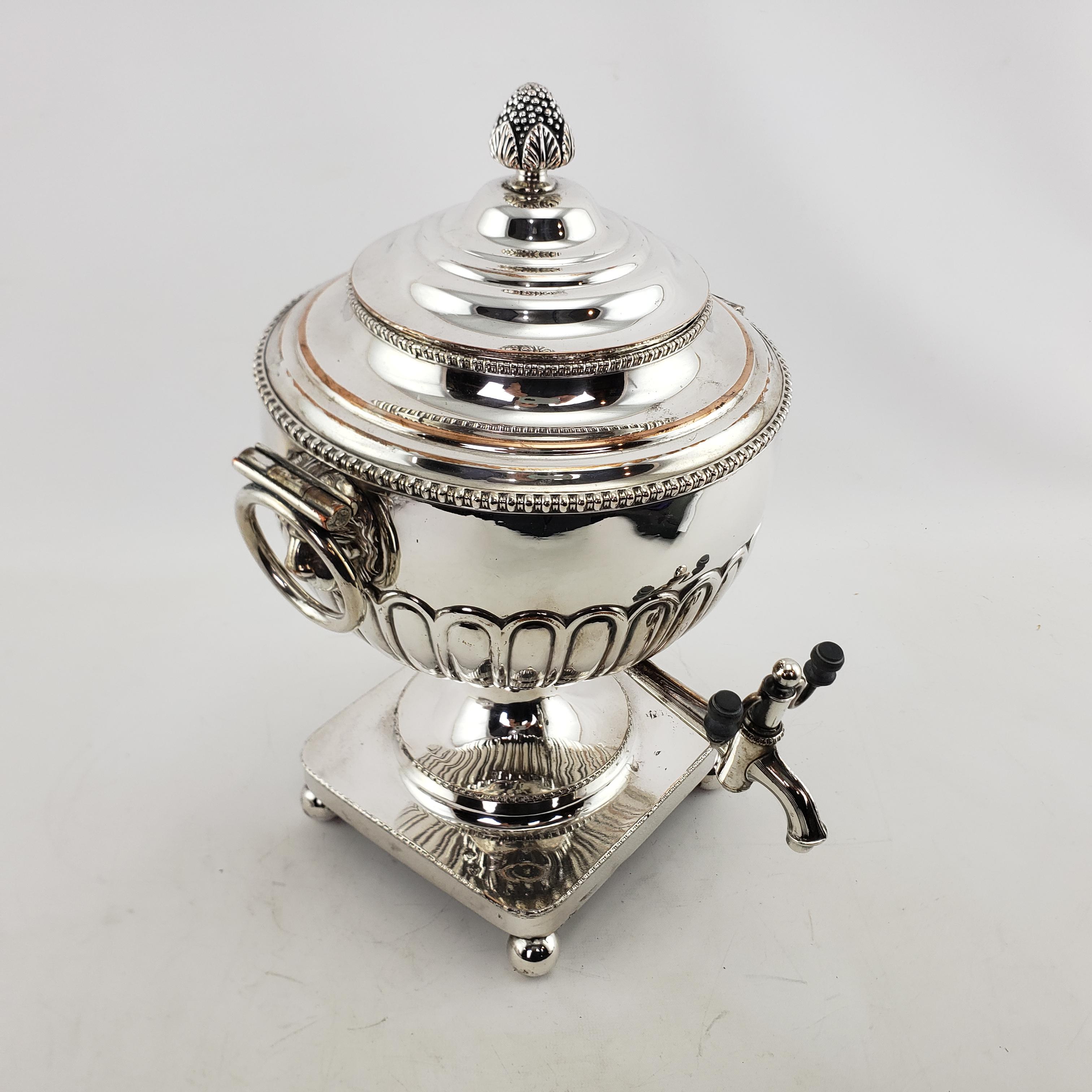 Machine-Made Antique Georgian Styled Silver Plated Tea or Hot Water Urn with Lion Mounts For Sale