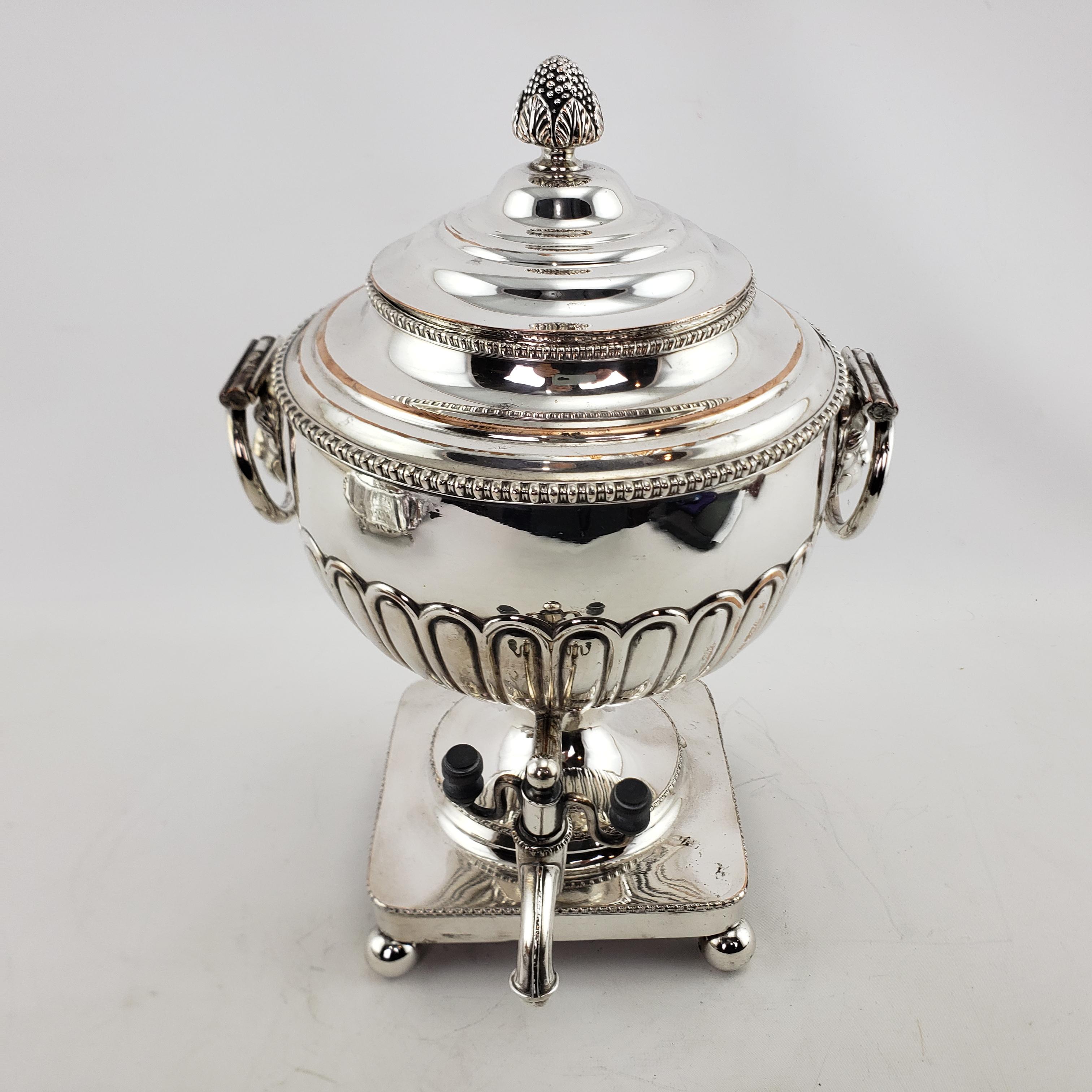 Antique Georgian Styled Silver Plated Tea or Hot Water Urn with Lion Mounts In Good Condition For Sale In Hamilton, Ontario
