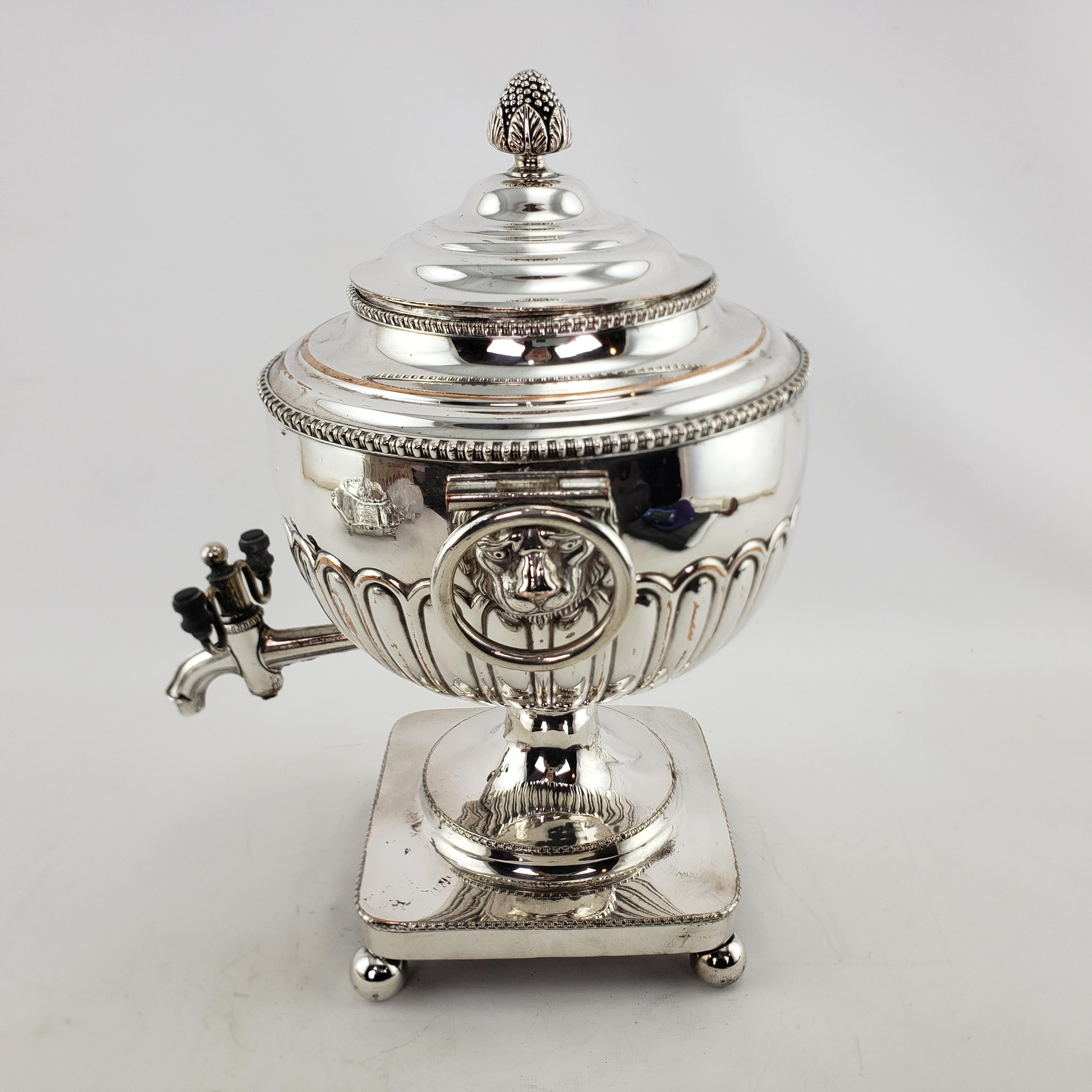 Antique Georgian Styled Silver Plated Tea or Hot Water Urn with Lion Mounts For Sale 1