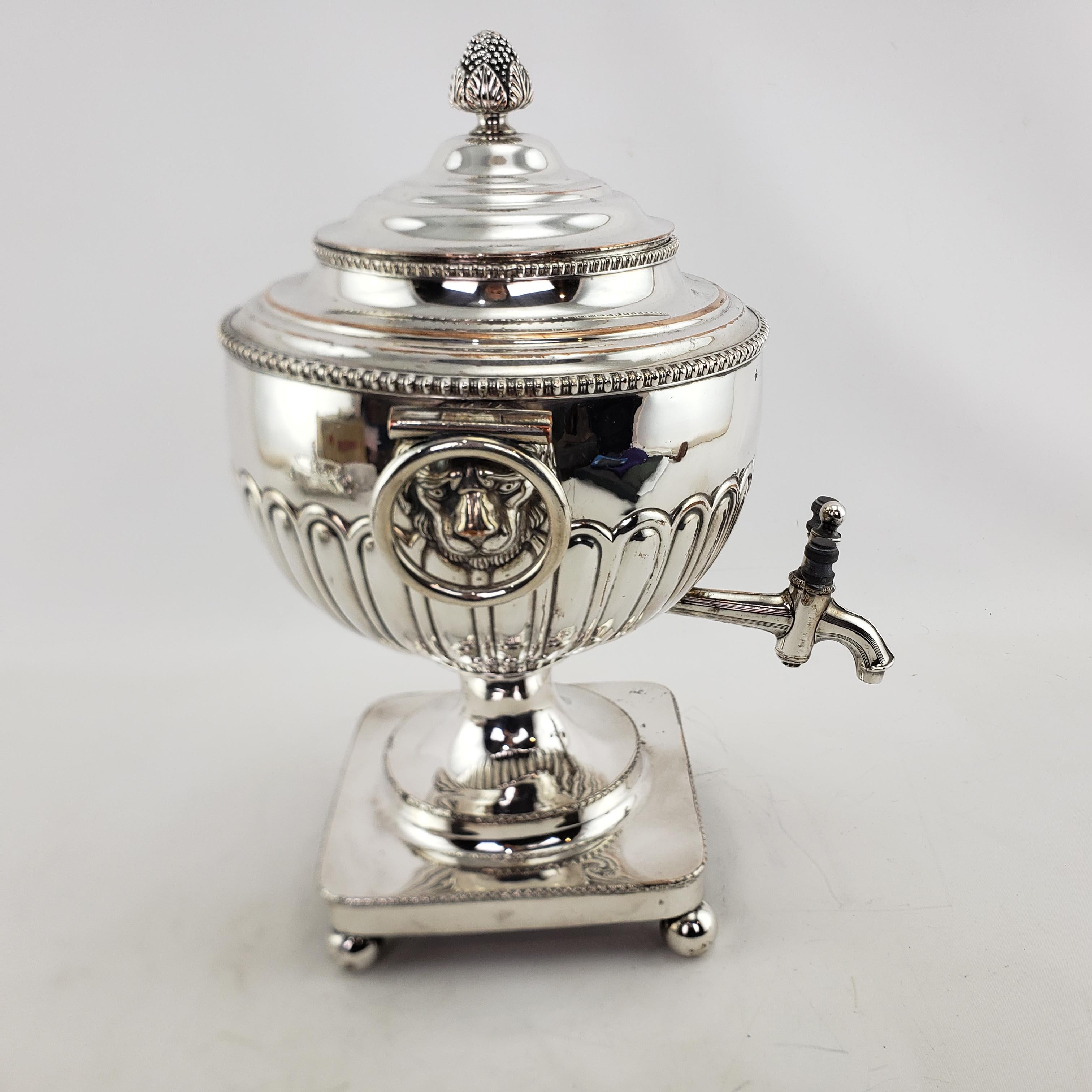 Antique Georgian Styled Silver Plated Tea or Hot Water Urn with Lion Mounts For Sale 3
