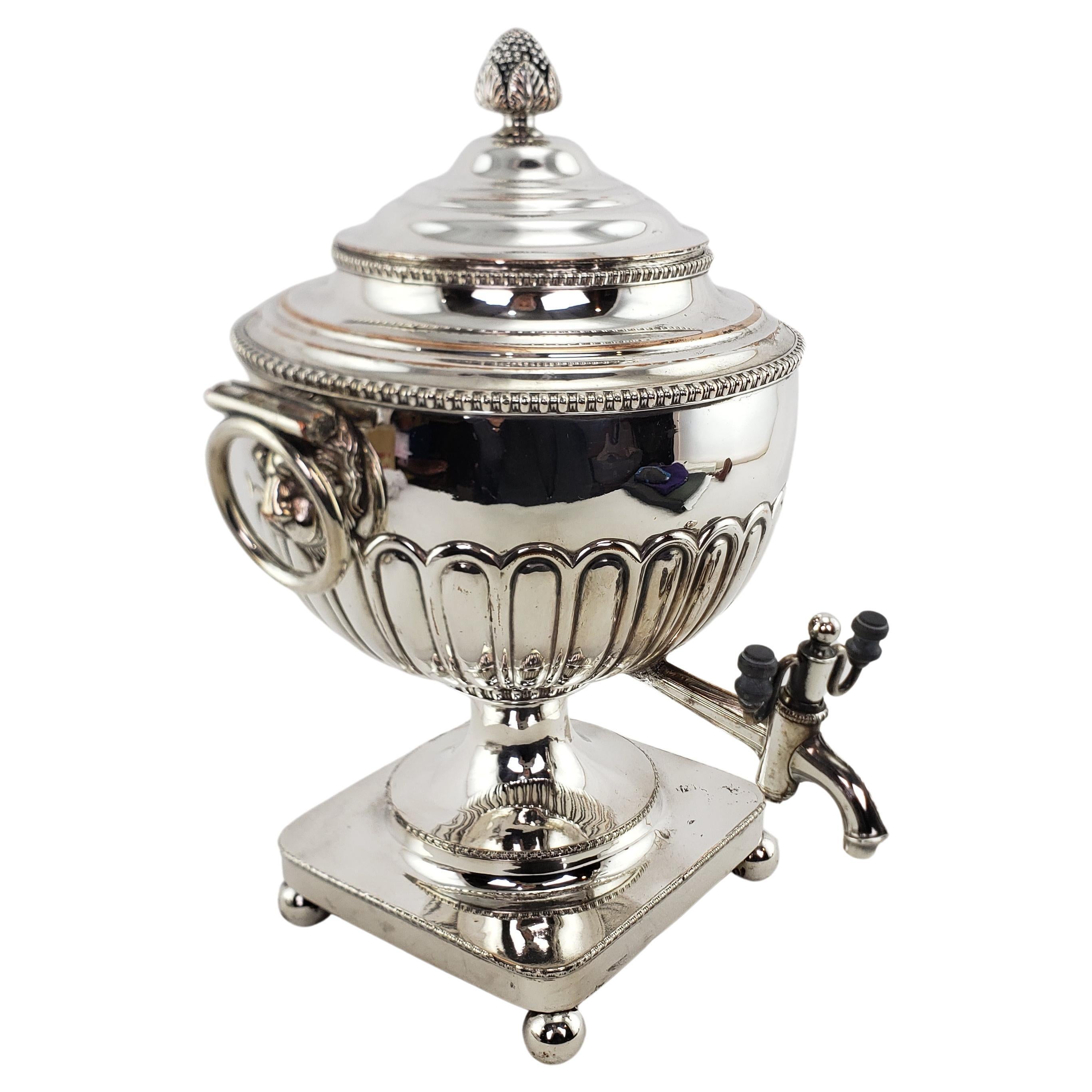 Antique Georgian Styled Silver Plated Tea or Hot Water Urn with Lion Mounts For Sale