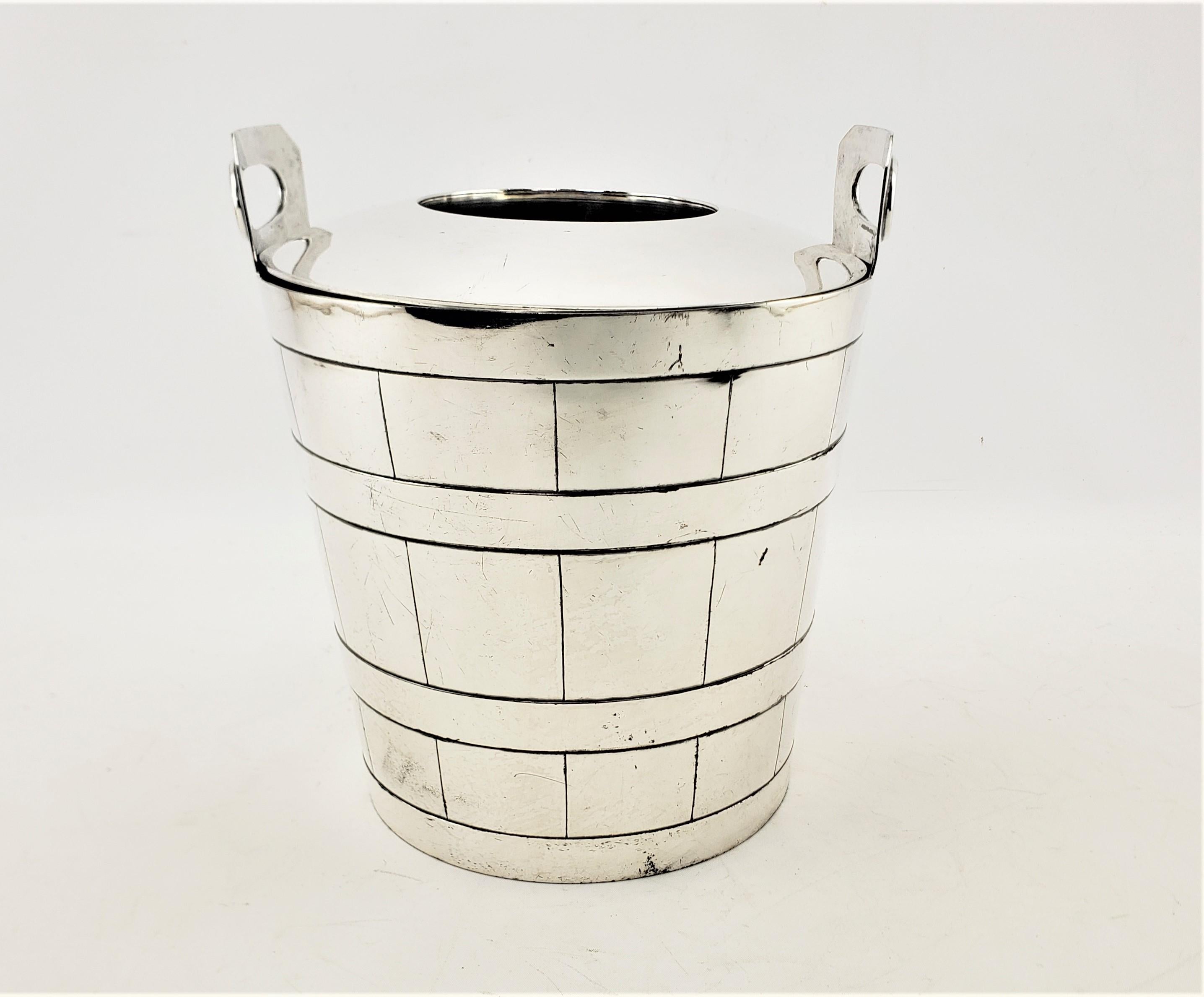 George III Antique Georgian Styled Silver Plated Wine Cooler with Staved Wood Bucket Design For Sale