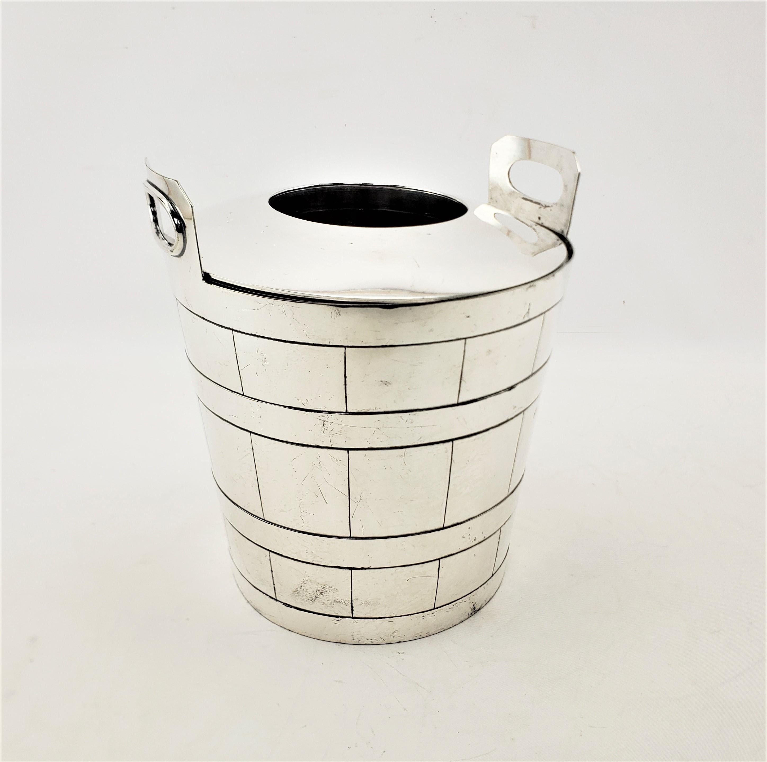 English Antique Georgian Styled Silver Plated Wine Cooler with Staved Wood Bucket Design For Sale
