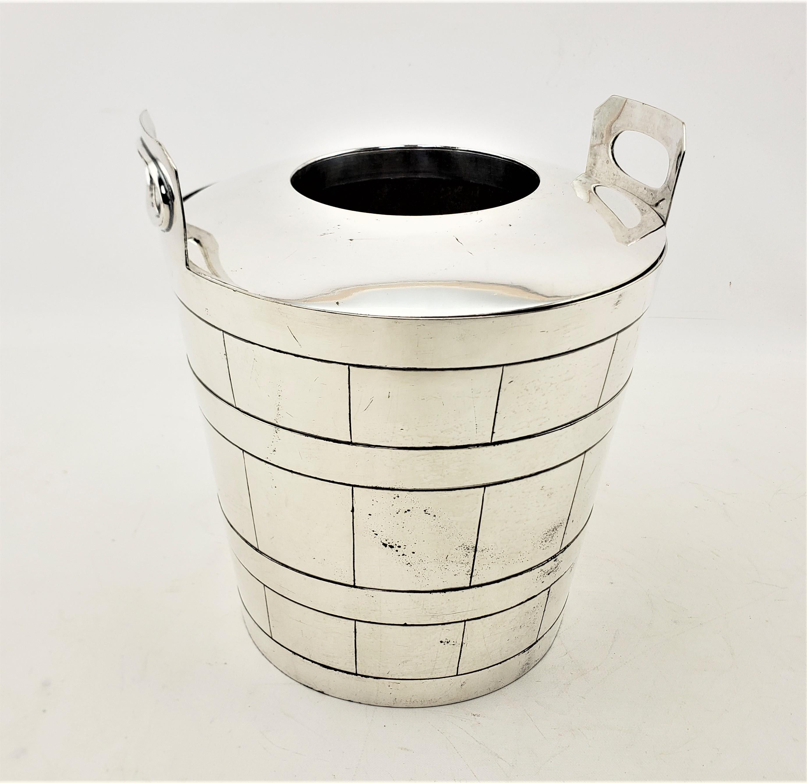 20th Century Antique Georgian Styled Silver Plated Wine Cooler with Staved Wood Bucket Design For Sale