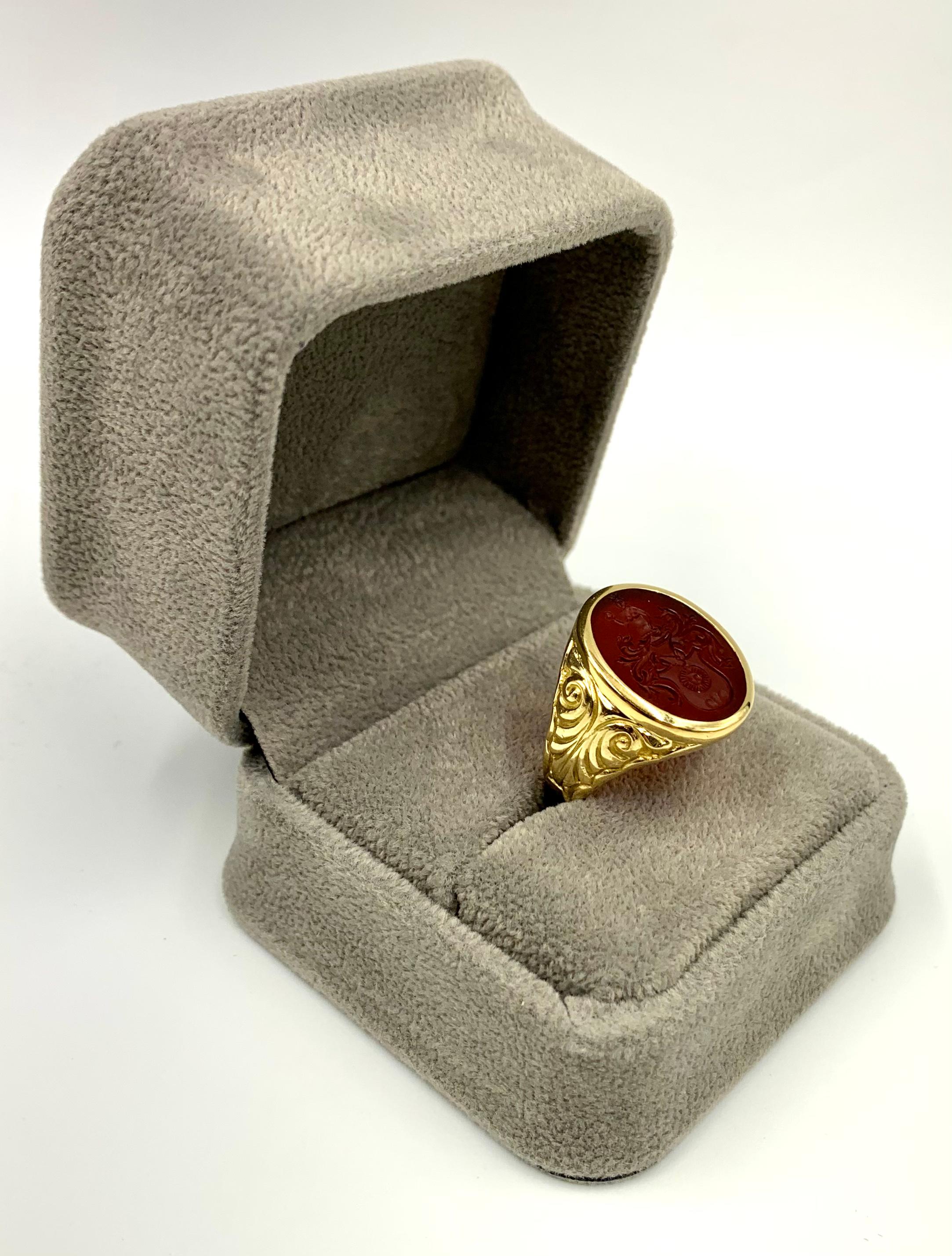 Antique Georgian Sun in Splendour Carnelian Intaglio 14K Gold Signet Ring For Sale 2